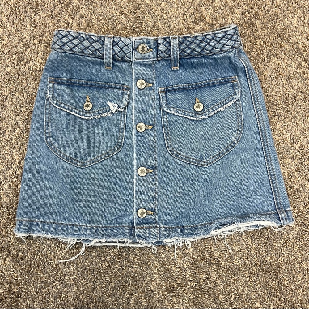 Tularosa skirt womens 23 blue Jean denim mini Madelyn revolve braided waistband